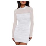 Medium Women's Mesh Sheer Long Sleeve Ruched Mini