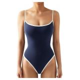 Small Women Sexy Square Neck Thong Bodysuit Backle