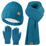 Winter Beanie Hat Scarf Gloves, Warm Fleece Knit H