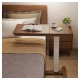 $200 Solid Wood Overbed Bedside Table with Wheels,