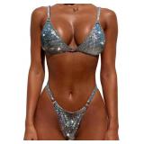 Large Women Shiny Bikini Micro Sexy String Two Pie