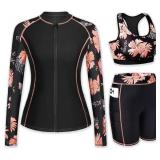 XL Women 3 Piece Rash Guard - 3PC Long Sleeve Zip