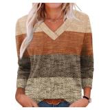 Large Long Sleeve Shirts for Women V Neck Fall Top
