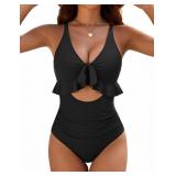 Large Womens Tummy Control Swimsuits V Neck Ruffle