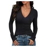Medium Sexy Deep V Neck Long Sleeve Shirts for Wom