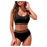 Large Womens High Waisted Bikini Sets Sporty Crop