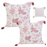 Set 2 Feather Fill 22x22in Rose Pillows Decorative