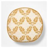 Golden Yellow and Cream Leaf Pattern Round Pillow