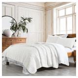 100% Cotton Quilt Set Queen Size, White Pre-Wa