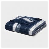 Queen Brushed Cotton Blanket Blue Plaid - Thr