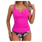 Medium Women's Ruched Tankini Swimsuits V Neck Wra