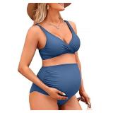 Small High Waisted Maternity Swimsuit Bikini Set V