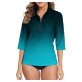 Large Women's 3/4 Sleeve Rash Guard Swimsuit Top H