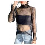 XSmall Women's Mesh Long Sleeve Tops Sexy See Thro