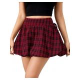 Large Women's Bow Tie Plaid Print Short Bubble Ski