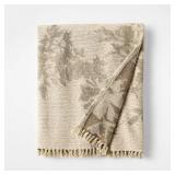 Woven Floral and Leaves Pattern Throw with Fringe