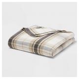Full/Queen Brushed Cotton Blanket Neutral Plaid -