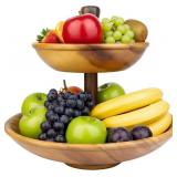 $110 2-Tier Fruit Basket, Acacia Wood, Large Deep