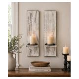 Set of 2 Wooden Wall Candle Sconces Rustic Wall Mo