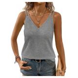 Medium Womens Double Spaghetti Strap V Neck Tank T