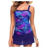 XL Womens Tankini Swimsuits with Mesh Skirt - Two