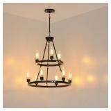 $140 2 Tier Wagon Wheel Chandelier, 9-Ligh