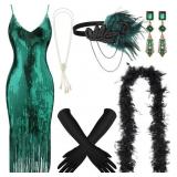 7 Pcs 1920s Women's Flapper Dress Sequin Dress Cos