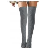 Black Women's Cable Knitted Boot Socks Extra Long