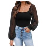 Small Womens Mesh Long Sleeve Shirts Casual Blouse
