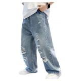 13yrs Boy's Baggy Jeans Wide Leg Ripped Destroyed