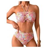 Small Women's Bandeau High Waisted Bikini Sets-2 P