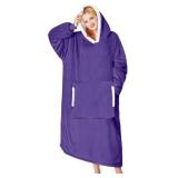 Wearable Blanket Hoodie, Flannel Sherpa Fleece Bla