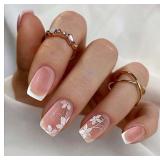 Short Press on Nails White French Tip Fake Nails S