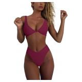 Small Bikini Set for Women Solid V Neck Knot Front
