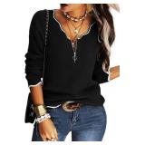 Medium Women's V Neck Long Sleeve Sweater Half Zip