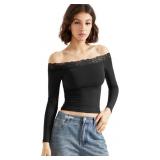 Medium Women Off Shoulder Double Lined Long Sleeve