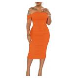 Large Women Ruched Off Shoulder Dress Bodycon Part