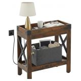 $70 Narrow End Table with Charging Station, Rustic