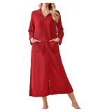 Large Waffle Robes for Women Long Zipper Bathrobes