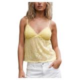 Small Sequin Cami Top Sexy Solid Color Sheer See T