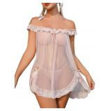 XL Women's 2 Piece Mesh Sheer Floral Lace Babydoll