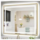 $370 48x40 Inch LED Bathroom Mirror with Gold Fram