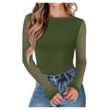 Women Long Sleeve Body Suits Mesh Boat Neck Shapew