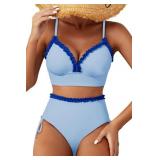 Medium Women's Splice Ruffle Trim Bikini Sets Tie