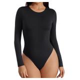 Small Women's Crew Neck Long Sleeve Bodysuits Basi