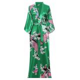 Women's Kimono Robe Long Satin Robes with Peacock
