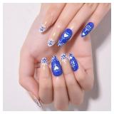 Blue French White Tip Press on Nails Short Almond,
