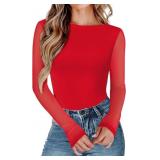 Medium Women Long Sleeve Body Suits Mesh Boat Neck