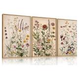 $130 Vintage Wildflower Watercolor Framed Canvas W
