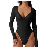 Large Women's Long Sleeve Bodysuit V Neck Body Sui